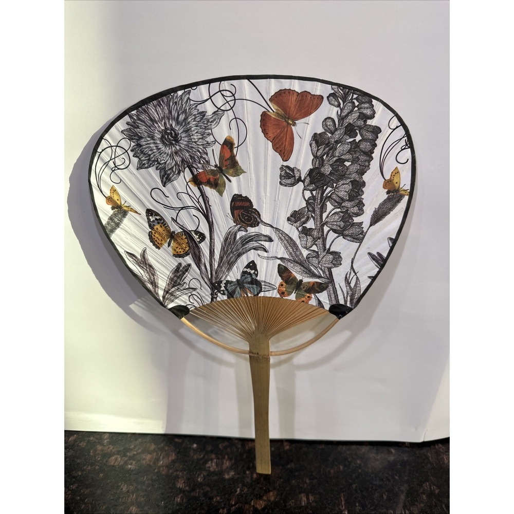 Japanese Uchiwa Flat Fan Bamboo Handle Butterflies Kingyo Made in Japan